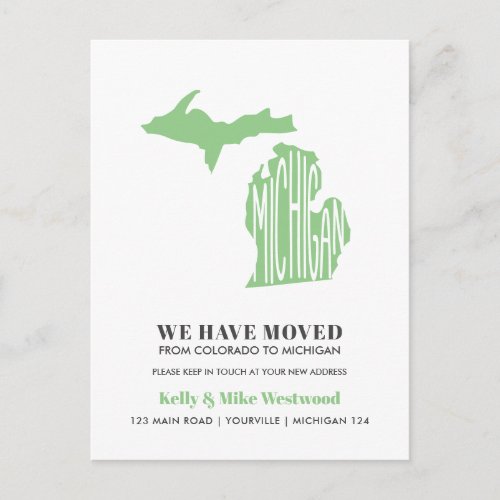 MICHIGAN  Weve moved New address New Home Postcard