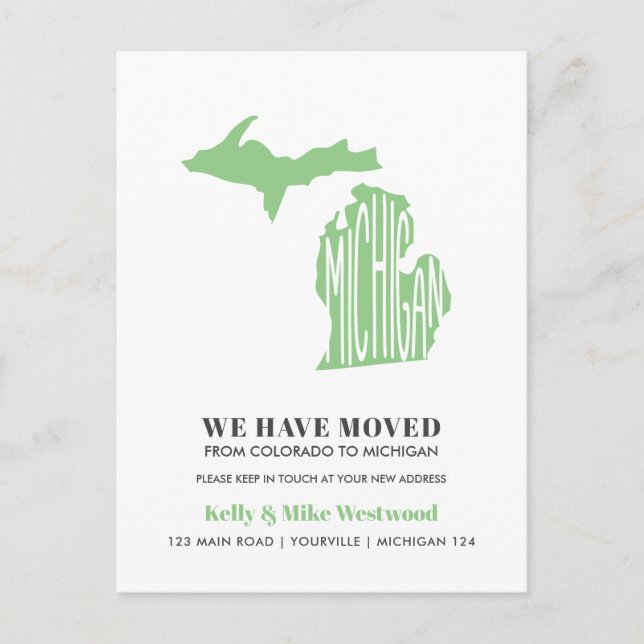 MICHIGAN  We've moved New address New Home Postcard (Front)