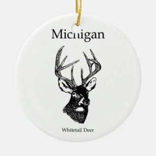 Michigan White Tail Deer Ceramic Ornament