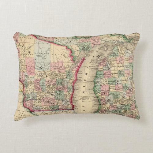 Michigan Wisconsin Map by Mitchell Decorative Pillow