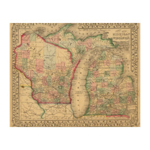 Michigan, Wisconsin Map by Mitchell Wood Wall Art