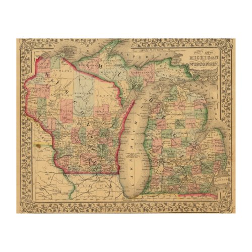 Michigan Wisconsin Map by Mitchell Wood Wall Art
