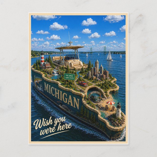 Michigan | Wish You Were Here | State Series Postcard (Front)
