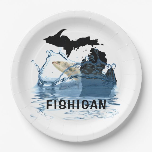 Michigan with big fish in water paper plates (Front)