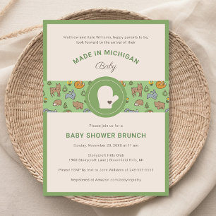 Michigan Woodland Animals Green Baby Shower Invitation