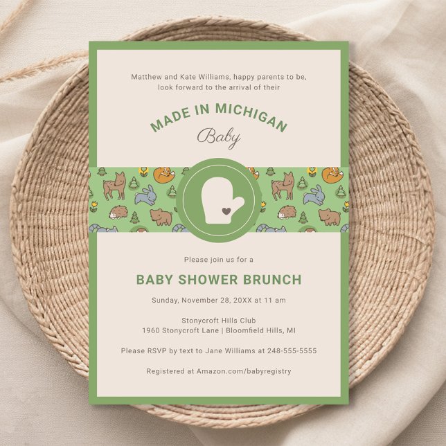 Michigan Woodland Animals Green Baby Shower Invitation (Creator Uploaded)