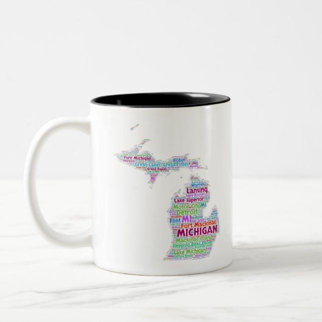 Michigan Word Cloud Two-Tone Coffee Mug (Left)