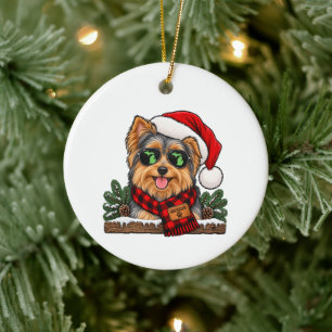 Michigan Yorkie Christmas Ceramic Ornament