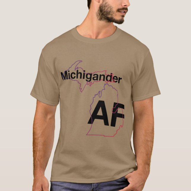Michigander AF Minimalist Michigan State Outline O T-Shirt (Front)