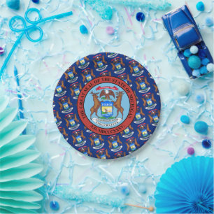 Michigander Flag & Seal, Michigan Paper Plates