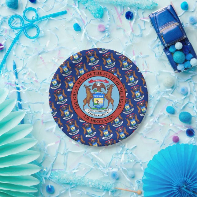 Michigander Flag & Seal, Michigan Paper Plates (Party)