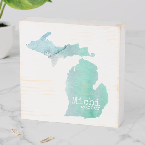 Michigander Green Blue Watercolor Filled Wooden Box Sign