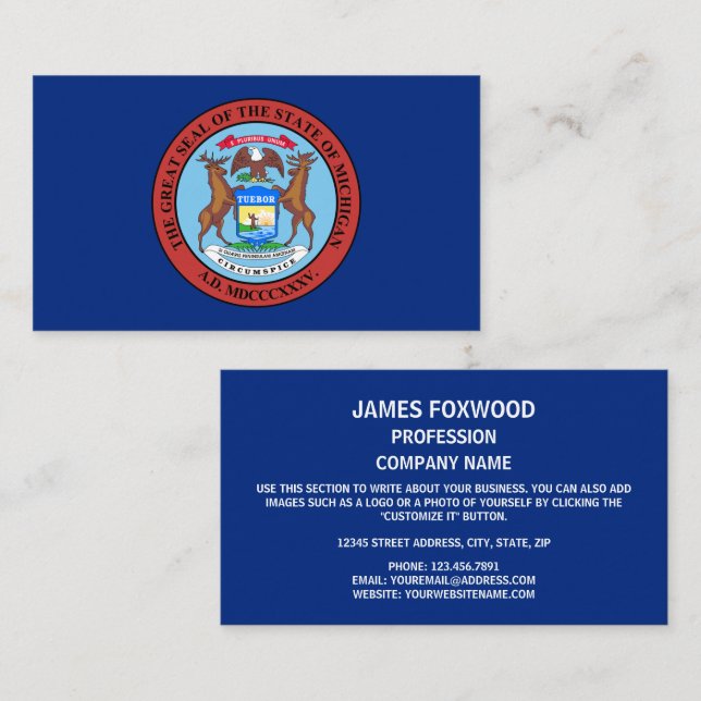Michigander Seal, Seal of Michigan Business Card (Front/Back)