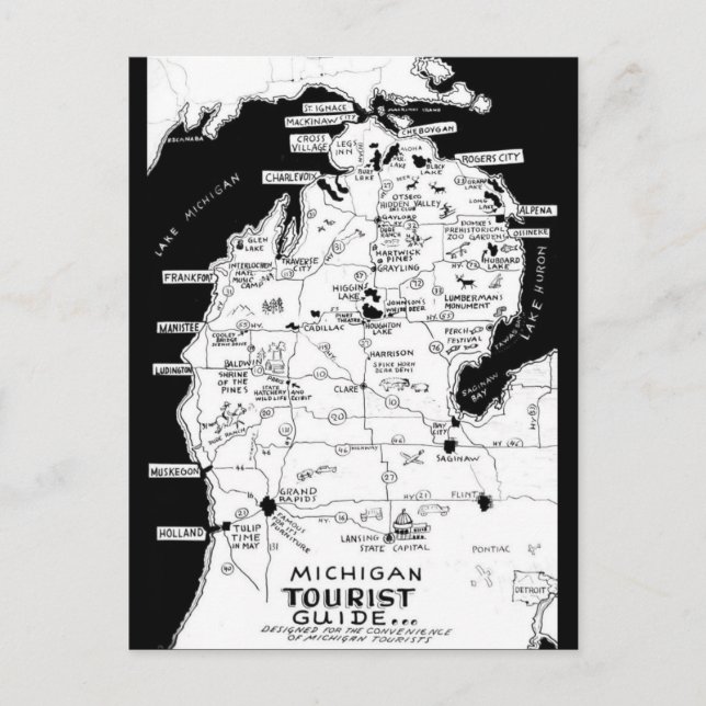 Michigan's Tourist Map  Postcard (Front)