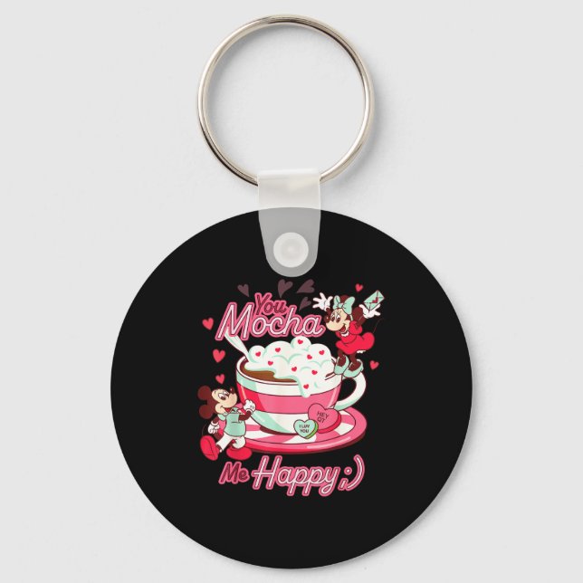 Mickey &amp; Minnie Valentine's Day You Mocha Me H Keychain (Front)