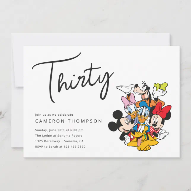 Mickey and Friends 30th Birthday Invitation | Zazzle