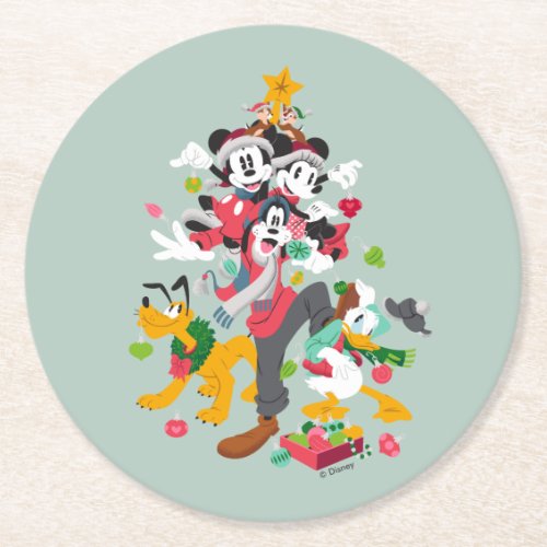 Mickey and Friends  Christmas Pyramid Round Paper Coaster