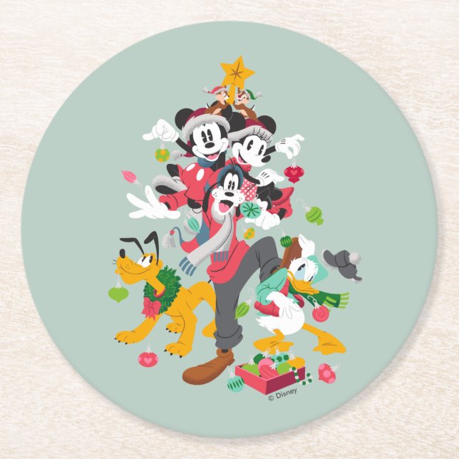 Mickey and Friends | Christmas Pyramid Round Paper Coaster (Front)