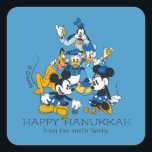 Mickey and Friends | Happy Hanukkah - Personalized Square Sticker<br><div class="desc">Happy Hanukkah from Mickey and Friends! This super cute graphic features Mickey and Friends celebrating Hanukkah. Personalize by adding your custom text!</div>