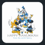Mickey and Friends | Happy Hanukkah - Personalized Square Sticker<br><div class="desc">Happy Hanukkah from Mickey and Friends! This super cute graphic features Mickey and Friends celebrating Hanukkah. Personalize by adding your custom text!</div>