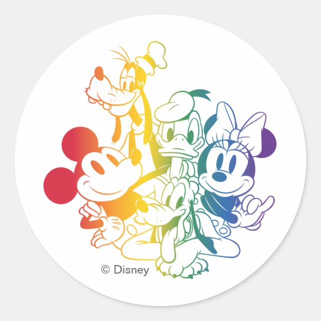 Mickey and Friends Happy Rainbow Classic Round Sticker (Front)