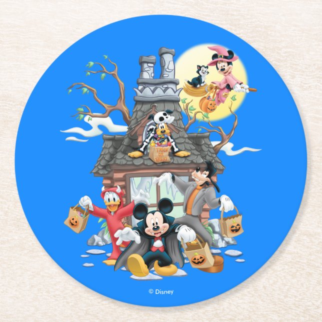 Mickey and Friends Haunted House Round Paper Coaster (Front)