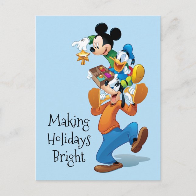 Mickey And Friends | Mickey Decorating The Tree Holiday Postcard (Front)