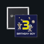 Mickey and Friends Outer Space Birthday Boy Button<br><div class="desc">Get ready for lift-off with this adorable birthday boy button featuring Mickey Mouse and Donald Duck dressed as astronauts! Set against a deep navy blue background with stars, planets, and a bright yellow age number, this fun accessory makes the birthday boy stand out during his cosmic celebration. Perfect for a...</div>