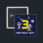 Mickey and Friends Outer Space Birthday Boy Button<br><div class="desc">Get ready for lift-off with this adorable birthday boy button featuring Mickey Mouse and Donald Duck dressed as astronauts! Set against a deep navy blue background with stars, planets, and a bright yellow age number, this fun accessory makes the birthday boy stand out during his cosmic celebration. Perfect for a...</div>
