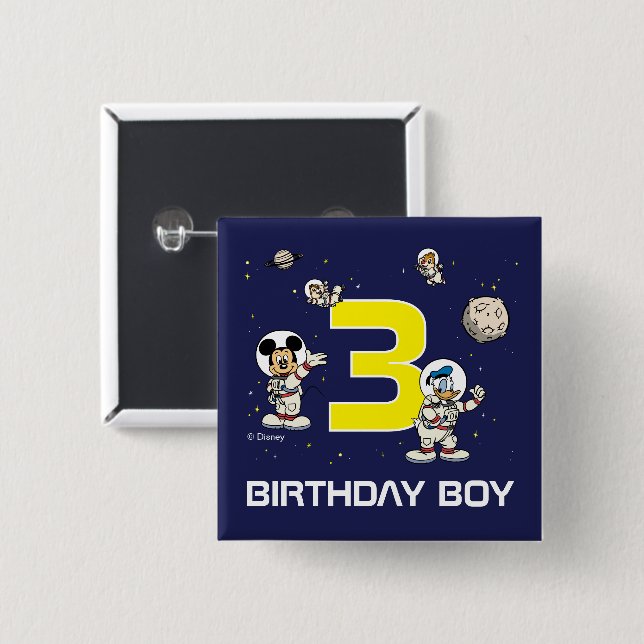 Mickey and Friends Outer Space Birthday Boy Button (Front & Back)