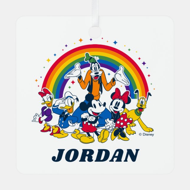 Mickey and Friends Under the Rainbow Metal Ornament (Front)
