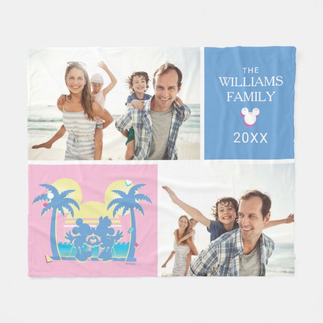 Mickey and Minne | Family Vacation Photo Collage Fleece Blanket (Front (Horizontal))