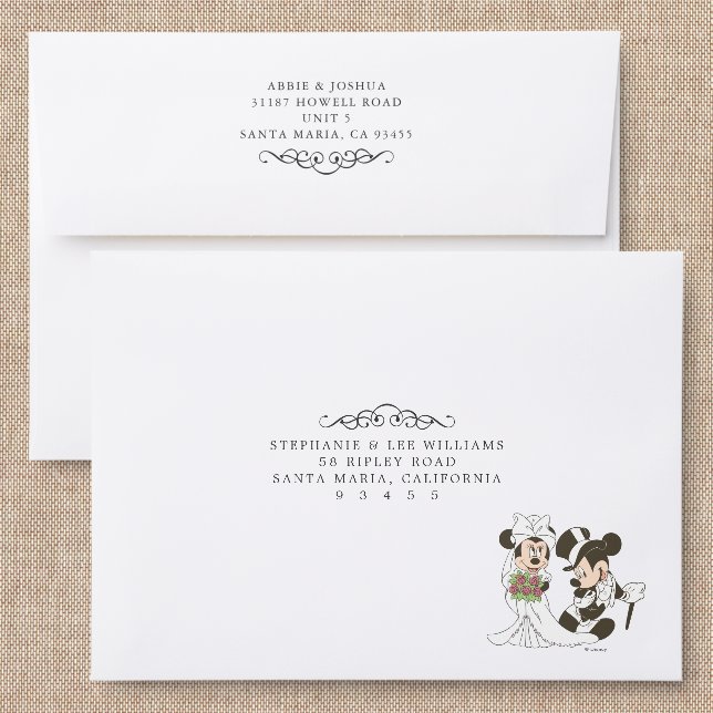 Mickey and Minnie | Bride and Groom Wedding Addressed Envelopes (Linen)