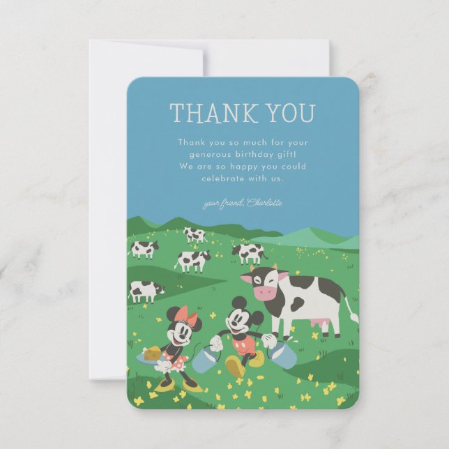 Mickey and Minnie Farm Birthday Thank You Card (Front)