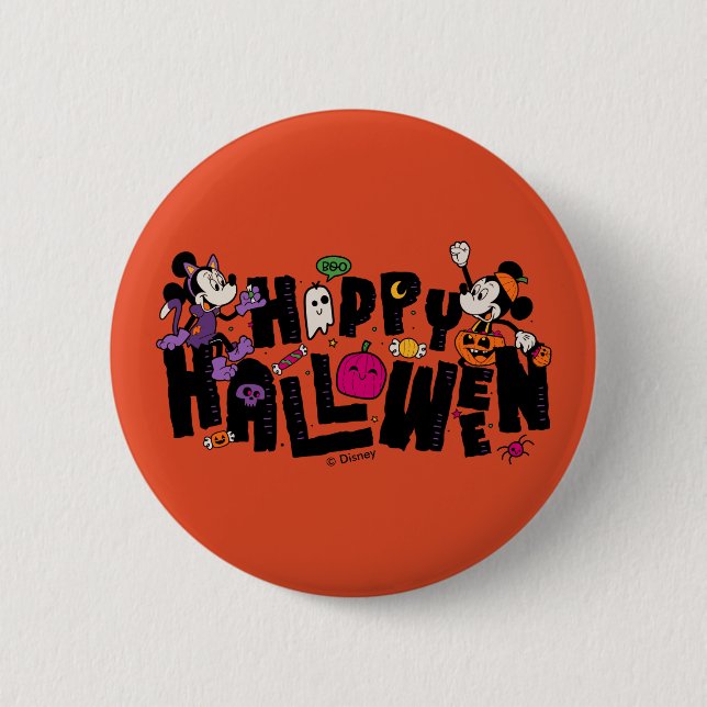 Mickey and Minnie - Happy Halloween Button (Front)