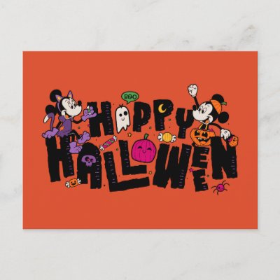Mickey and Minnie - Happy Halloween Postcard