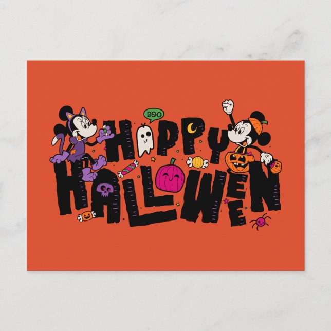 Mickey and Minnie - Happy Halloween Postcard (Front)