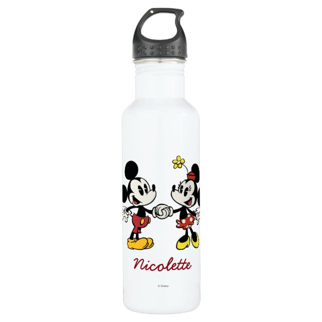 Mickey and Minnie Holding Hands Stainless Steel Water Bottle (Front)