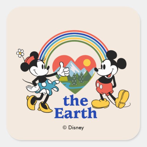 Mickey and Minnie  Love the Earth Square Sticker