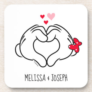 Mickey and Minnie Making Heart Sign with Hands Beverage Coaster