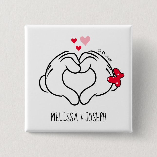 Mickey and Minnie Making Heart Sign with Hands Button (Front)