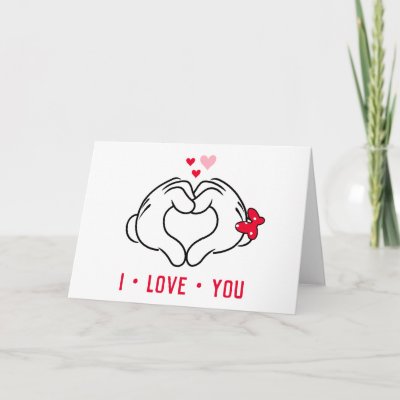 Mickey and Minnie Making Heart Sign with Hands Card