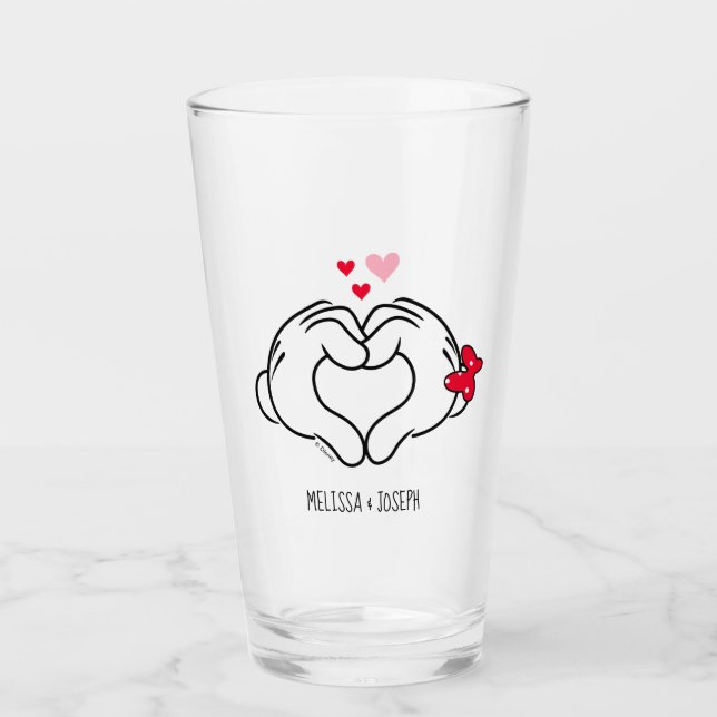 Mickey and Minnie Making Heart Sign with Hands Glass (Front)