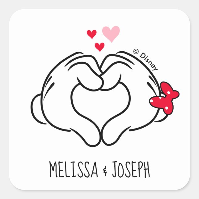 Mickey and Minnie Making Heart Sign with Hands Square Sticker (Front)