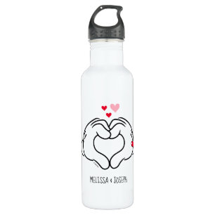 Mickey and Minnie Making Heart Sign with Hands Stainless Steel Water Bottle
