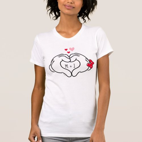 Mickey and Minnie Making Heart Sign with Hands T_Shirt