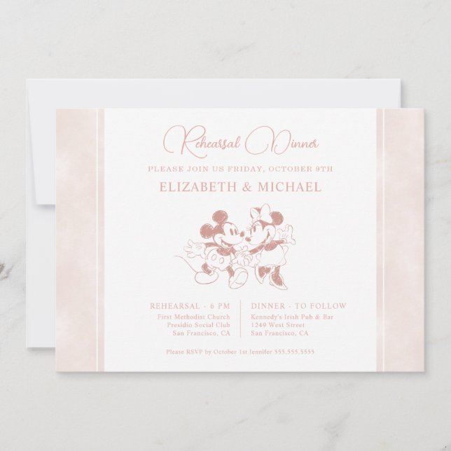 Mickey and Minnie Mouse Pink Rehearsal Dinner Invitation (Front)