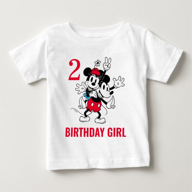 Mickey and Minnie Mouse Twins Birthday Girl Baby T-Shirt (Front)