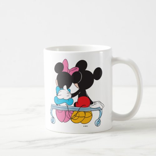 Mickey and Minnie Mouse valentines day on bench Coffee Mug