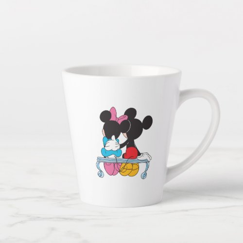 Mickey and Minnie Mouse valentines day on bench Latte Mug